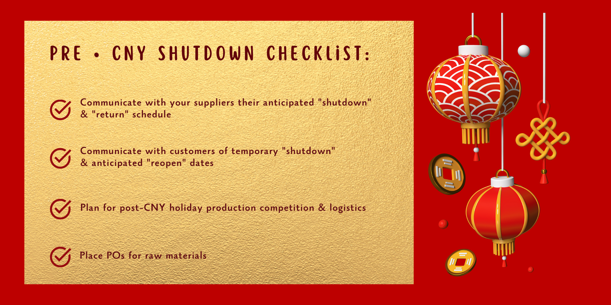 Pre-CNY Shutdown checklist